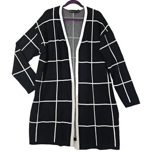 NY & Co ~Woman Plus Size XXL~Black /White Open-Front Cardigan Sweater w/Pockets.